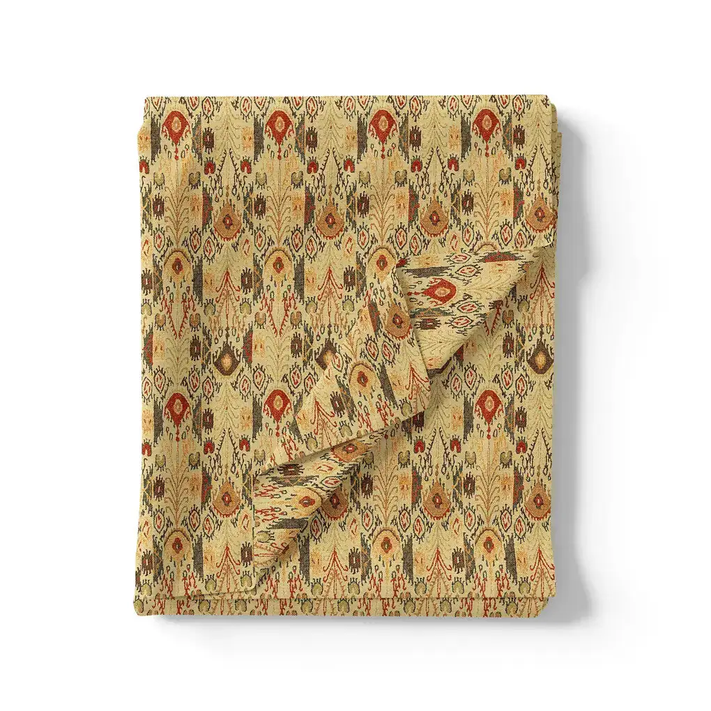 Golden Ikat Pure Georgette Printed Fabric Material - Image 4