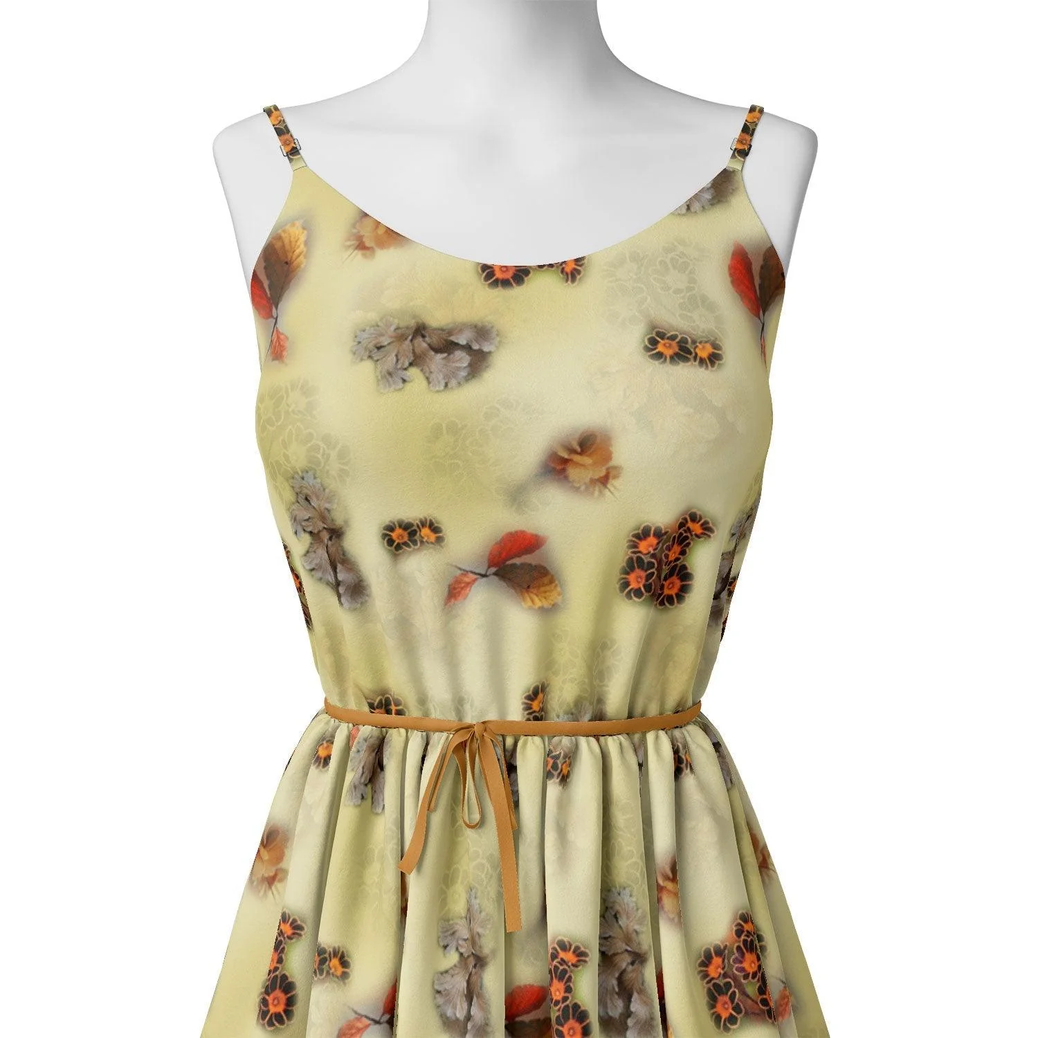 Golden Leaves With Black Sunflower Digital Printed Fabric - Image 2