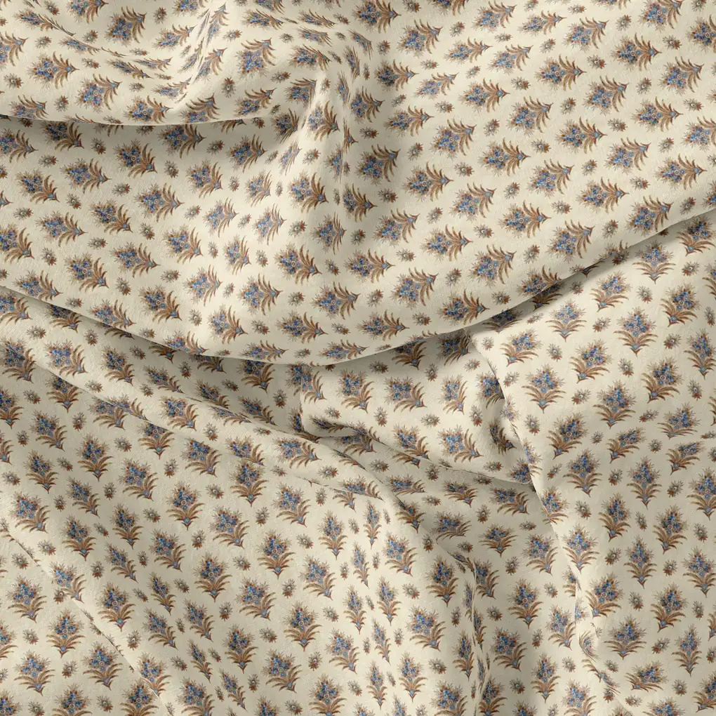 Golden Leaves With Decorative Pattern Digital Printed Fabric - Kora Silk - Image 3