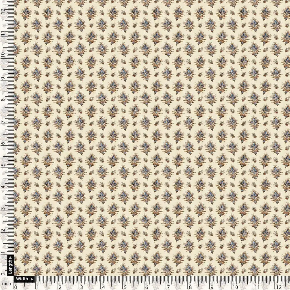 Golden Leaves With Decorative Pattern Digital Printed Fabric - Cotton - Image 4