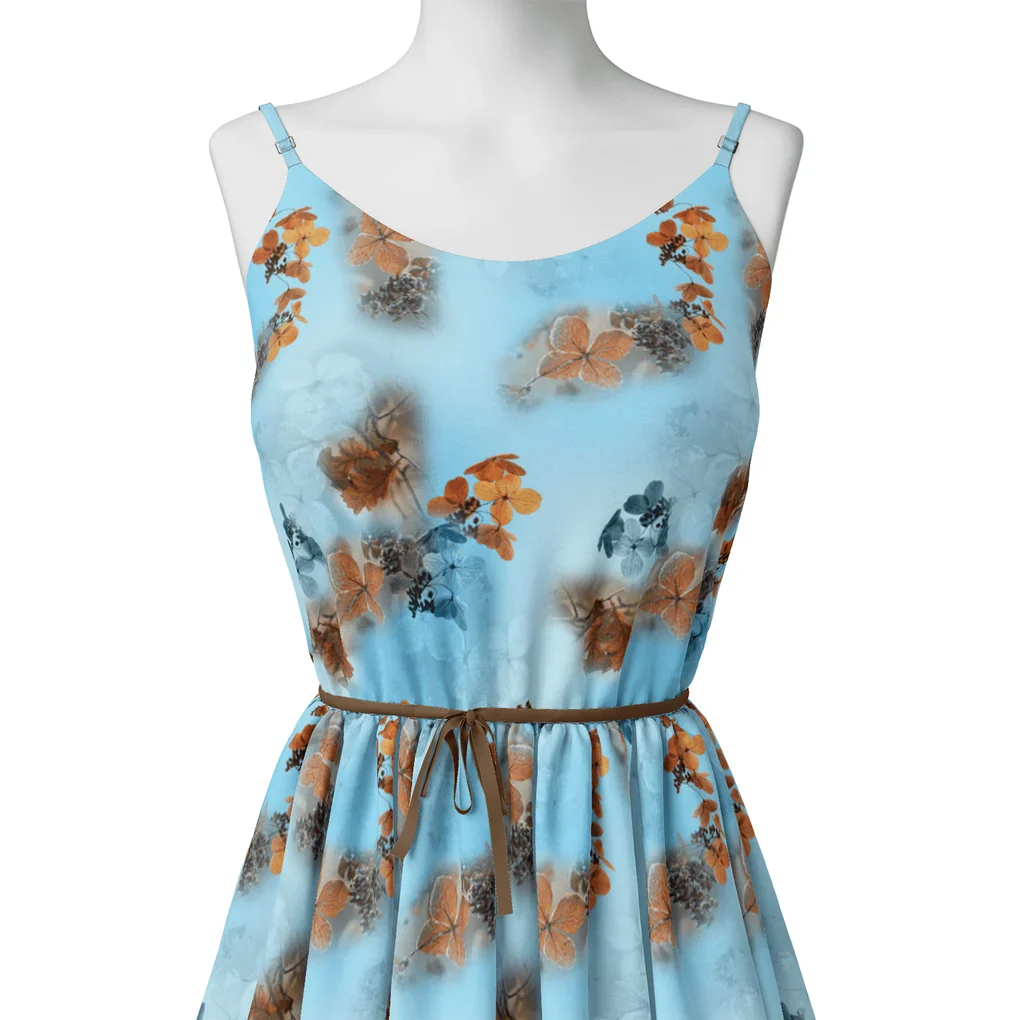 Golden Periwinkle With Blue Floral Digital Printed Fabric - Image 3