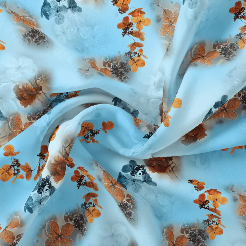 Golden Periwinkle With Blue Floral Digital Printed Fabric - Image 4