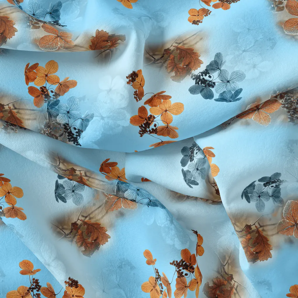 Golden Periwinkle With Blue Floral Digital Printed Fabric - Image 5