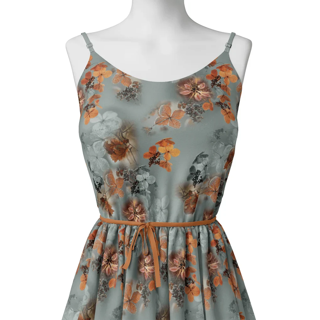 Golden Periwinkle With Gray Floral Digital Printed Fabric - Image 2
