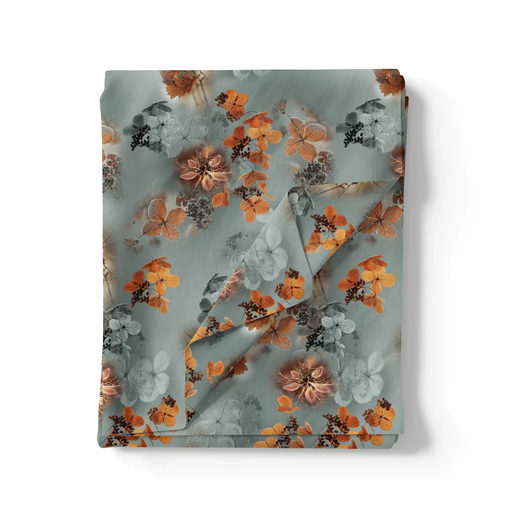 Golden Periwinkle With Gray Floral Digital Printed Fabric - Image 3