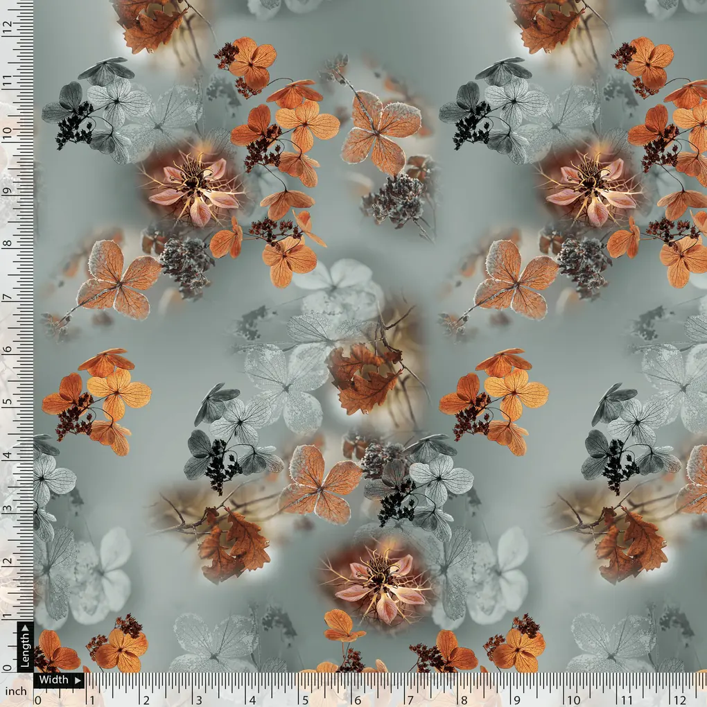 Golden Periwinkle With Gray Floral Digital Printed Fabric - Image 4