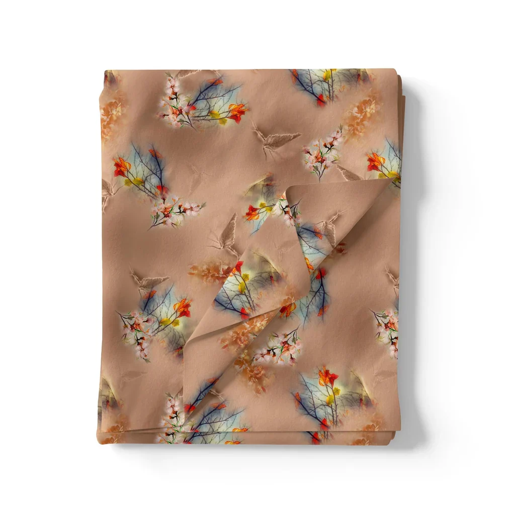 Golden Periwinkle With Timber Trail Leaves Digital Printed Fabric - Image 3