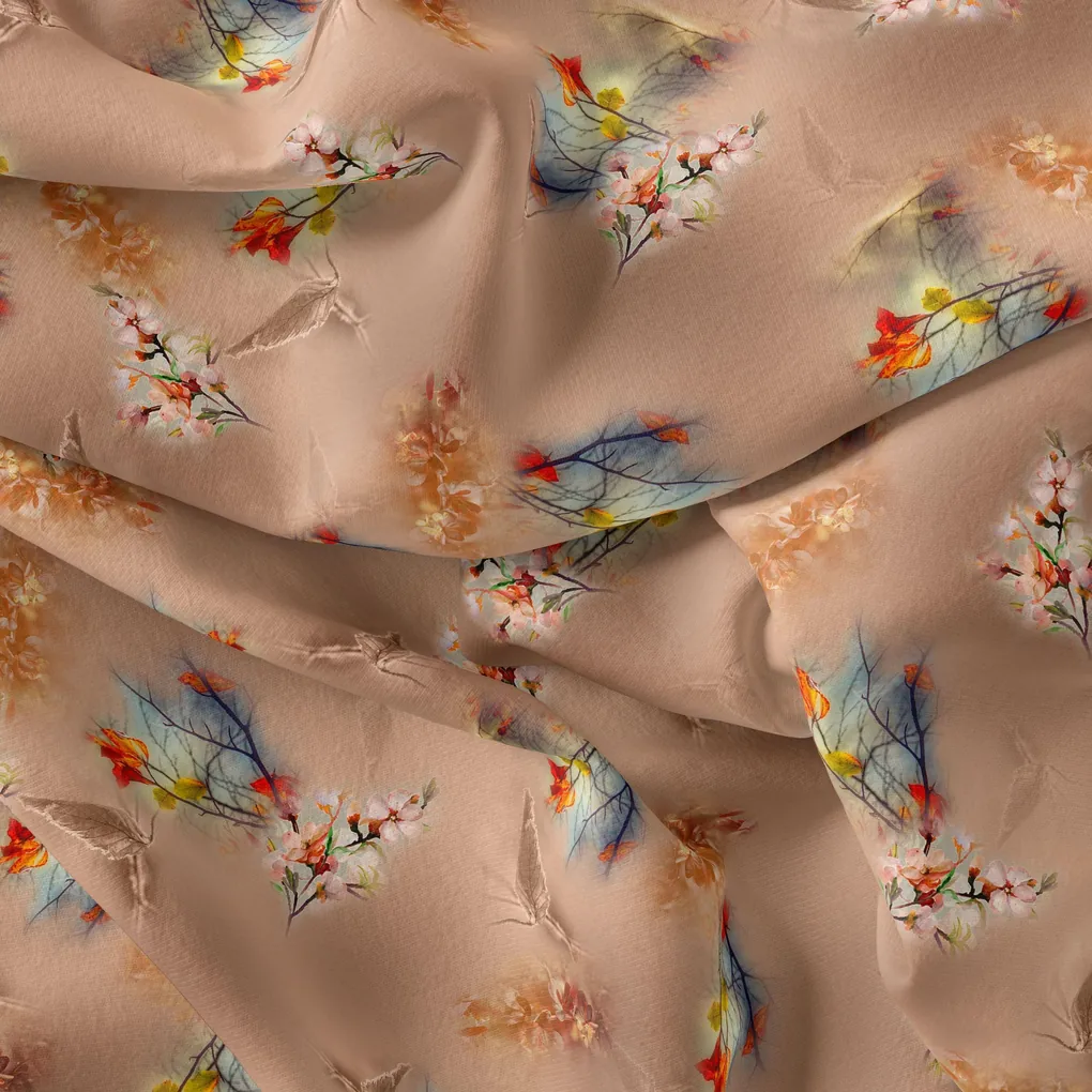 Golden Periwinkle With Timber Trail Leaves Digital Printed Fabric - Image 4
