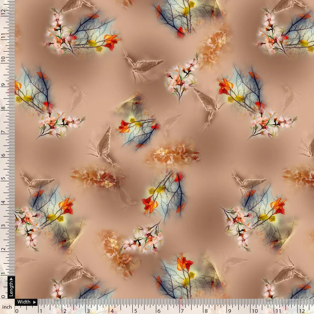 Golden Periwinkle With Timber Trail Leaves Digital Printed Fabric - Image 5