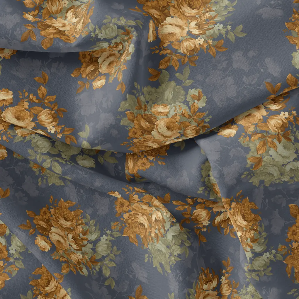 Golden Roses With Bright Gray Digital Printed Fabric - Image 4
