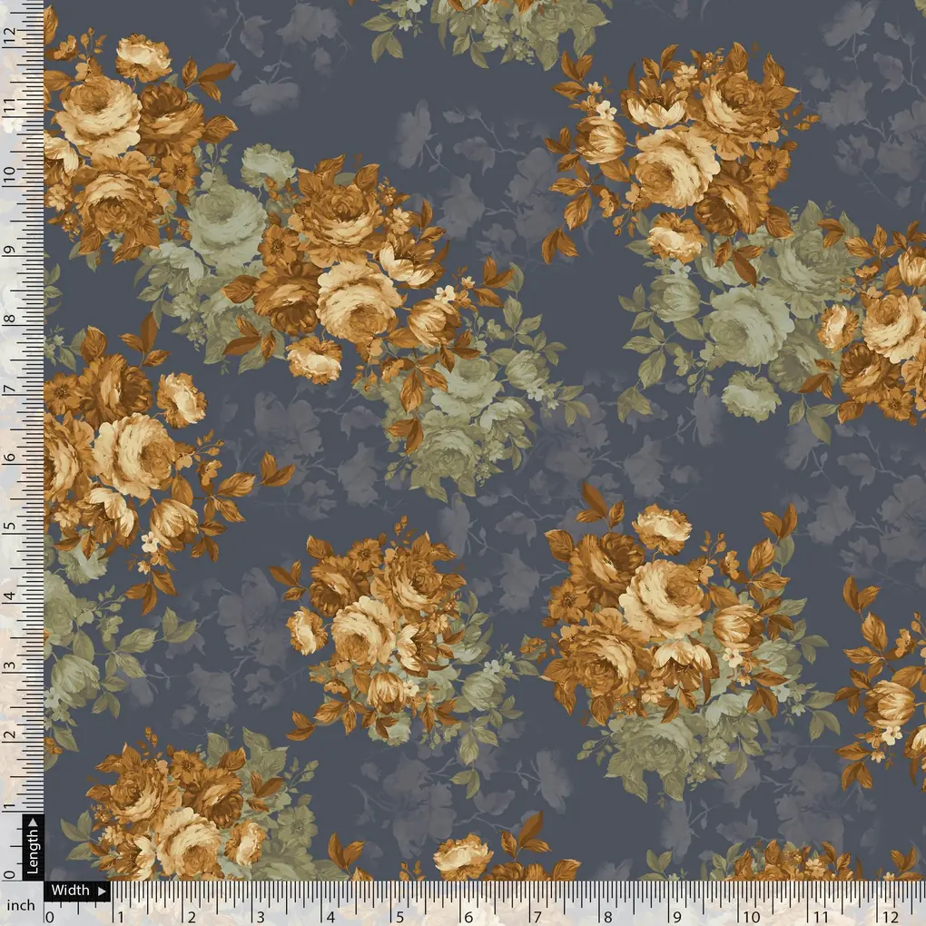 Golden Roses With Bright Gray Digital Printed Fabric - Weightless - Image 5