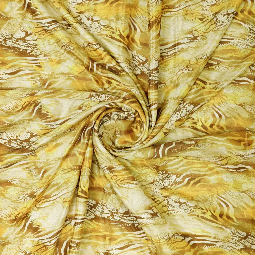 Golden Yellow Abstract Wave Pattern Chinon Fabric - Image 3