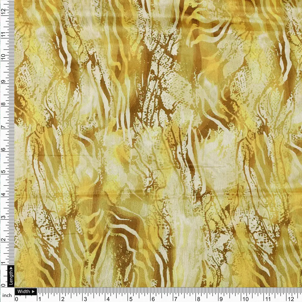 Golden Yellow Abstract Wave Pattern Chinon Fabric - Image 4