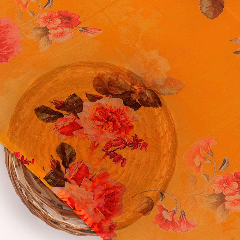 Golden Yellow Flower Printed Pure Georgette Fabric Material - Image 2