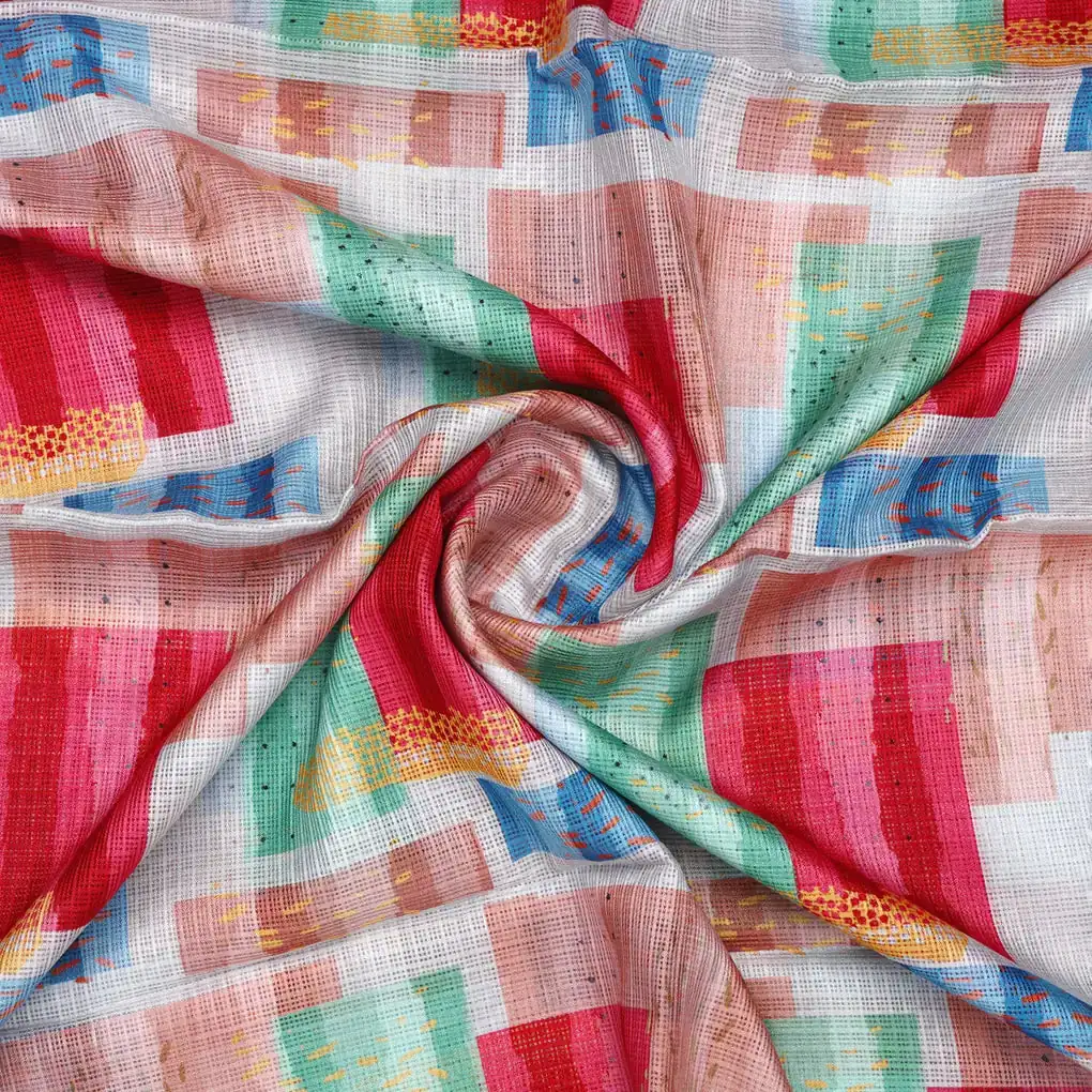 Gorgeous Abstract Printed Kota Doria Fabric in Multicolor - Image 3
