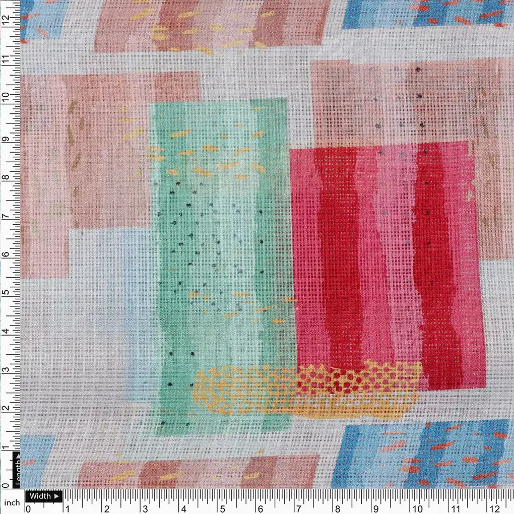 Gorgeous Abstract Printed Kota Doria Fabric in Multicolor - Image 4