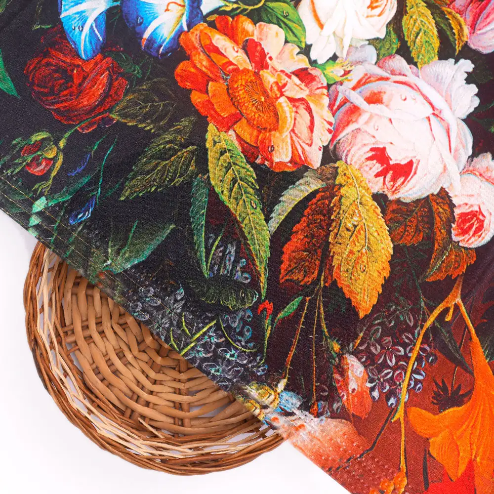 Gorgeous black and multicolor damask digital printed fabric - Image 2