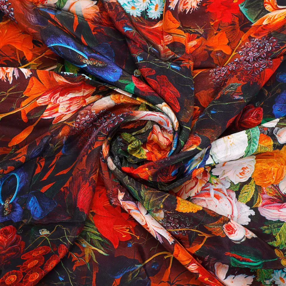 Gorgeous black and multicolor damask digital printed fabric - Image 3