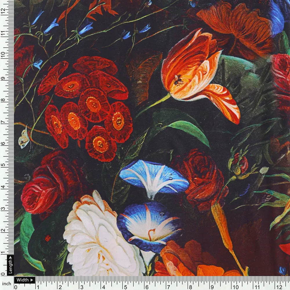 Gorgeous black and multicolor damask digital printed fabric - Image 4