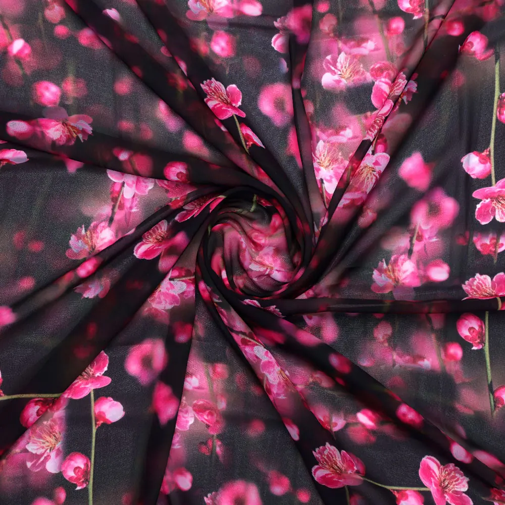 Gorgeous Black and Pink Ditsy Digital Printed Georgette Fabric - Image 2