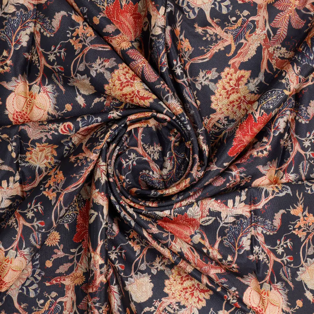 Gorgeous black damask digital printed silk crepe fabric by FAB VOGUE Studio - Image 2