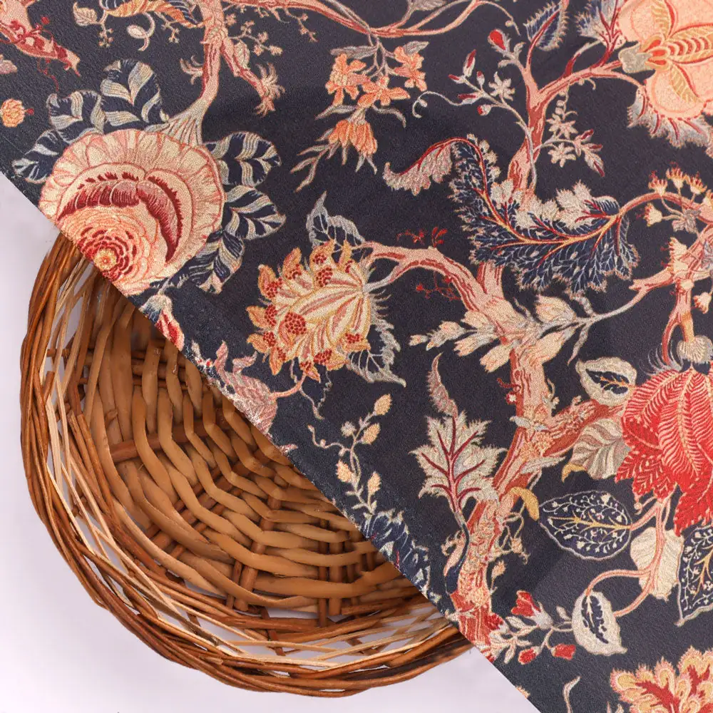 Gorgeous black damask digital printed silk crepe fabric by FAB VOGUE Studio - Image 3