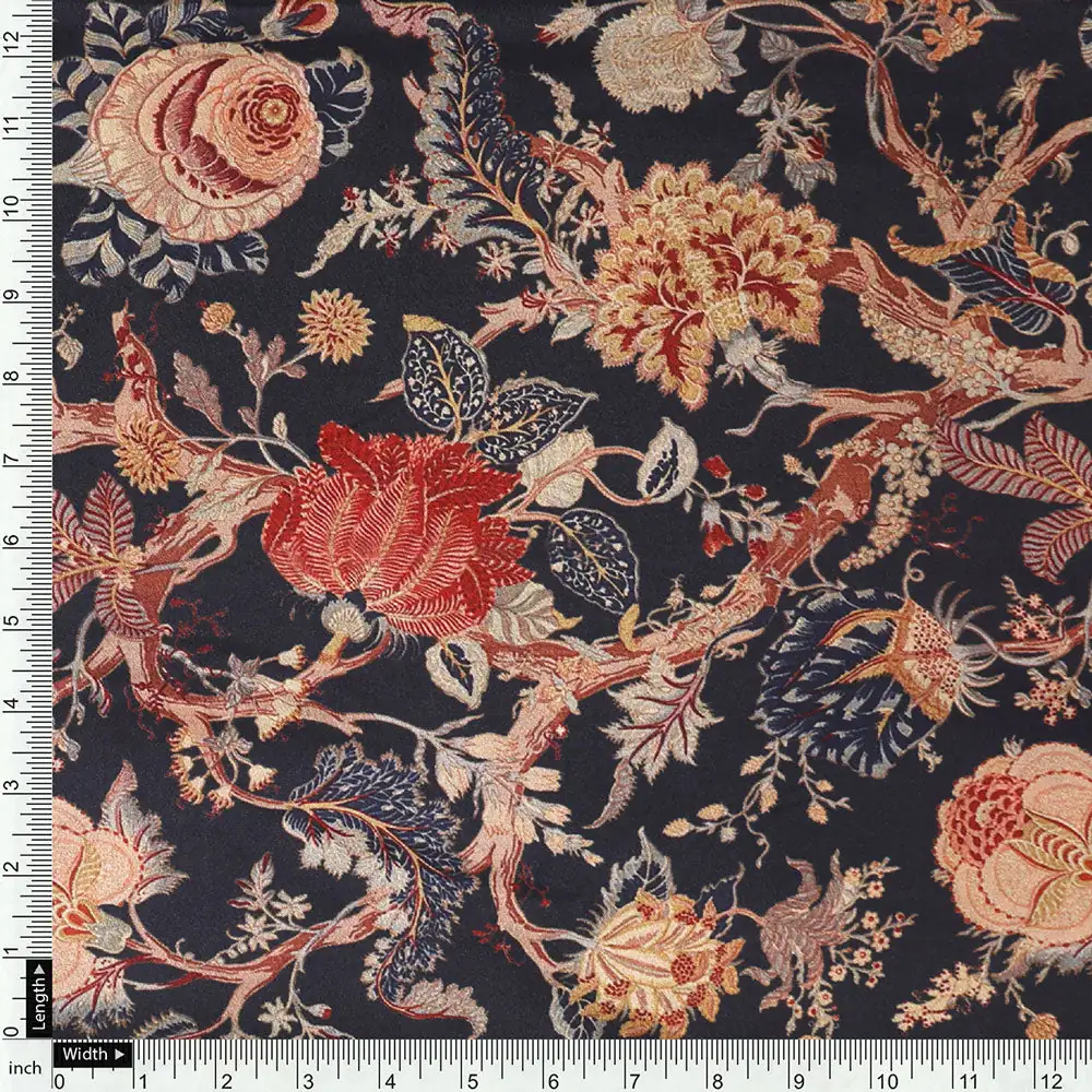 Gorgeous black damask digital printed silk crepe fabric by FAB VOGUE Studio - Image 4