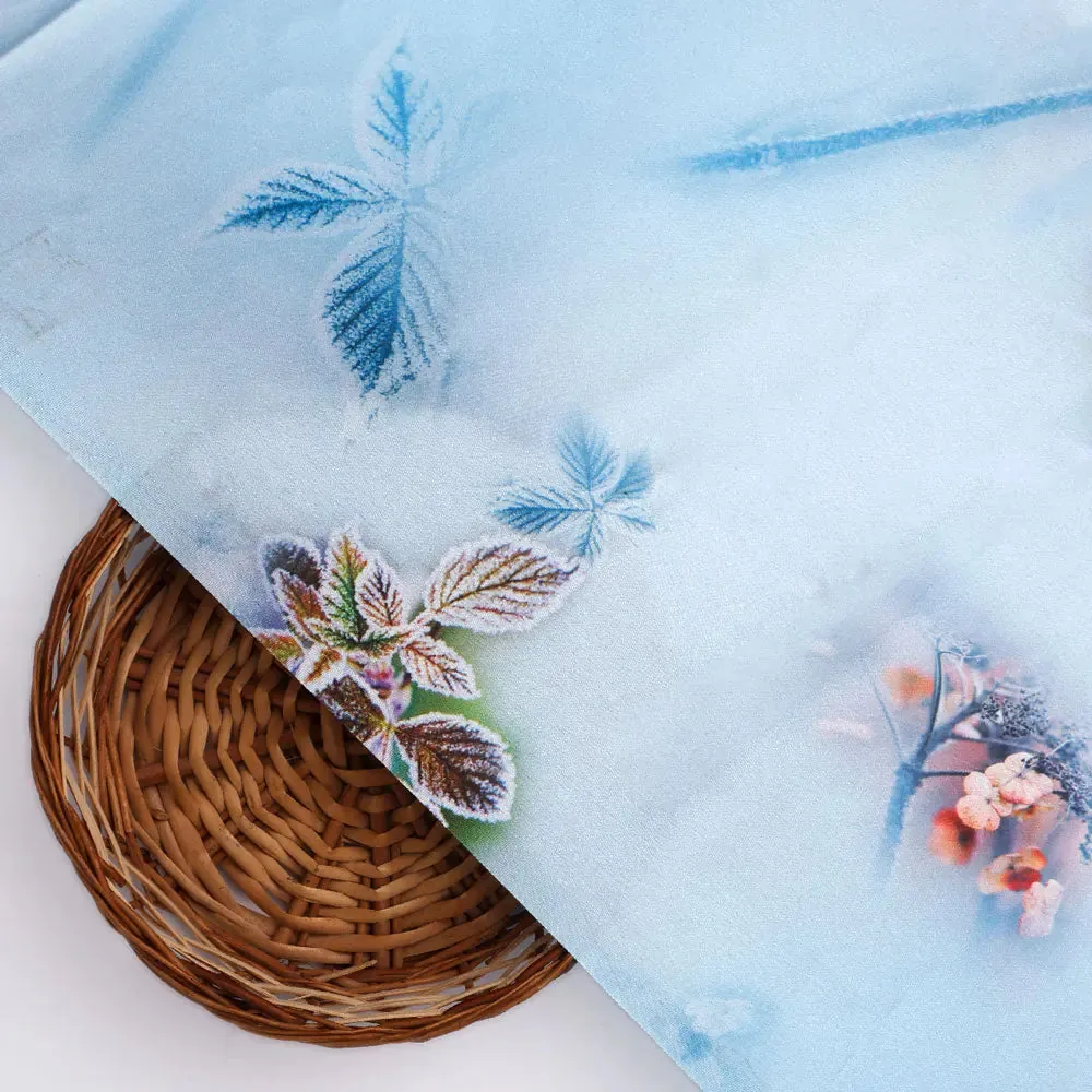 Gorgeous blue floral digital printed fabric from FAB VOGUE Studio - Image 3