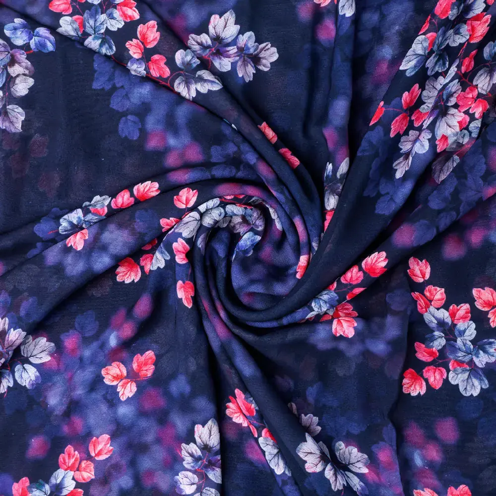 Gorgeous Blue Georgette Digital Printed Fabric with Ditsy Design - Image 2