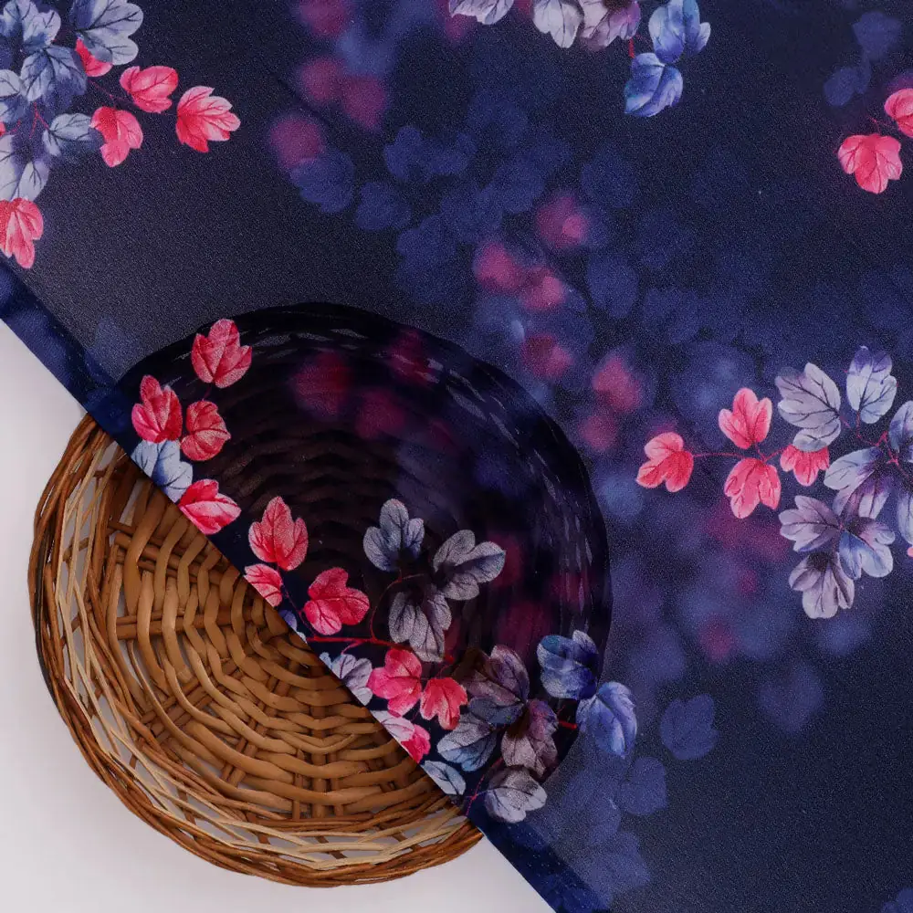 Gorgeous Blue Georgette Digital Printed Fabric with Ditsy Design - Image 3