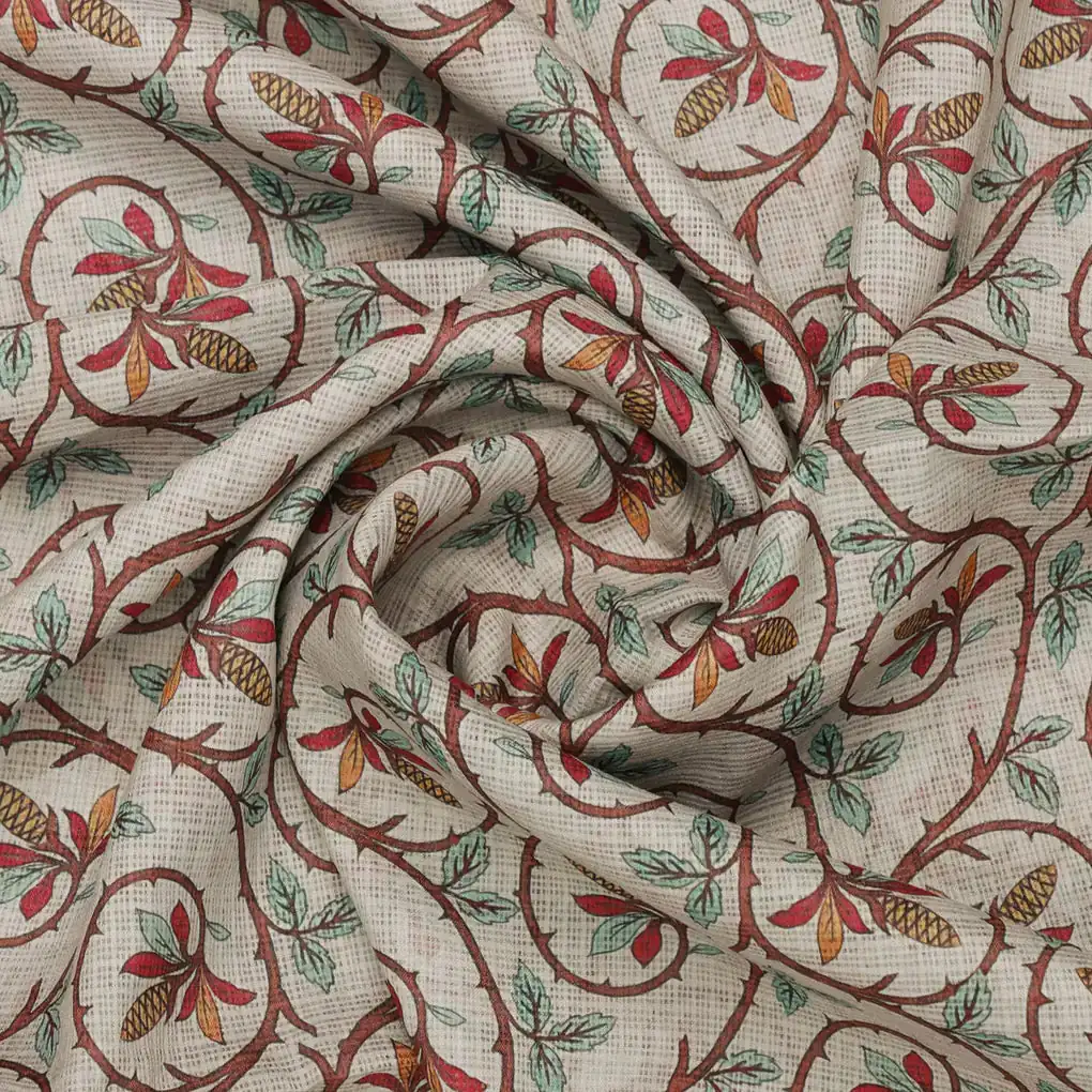 Gorgeous Decorative Digital Printed Kota Doria Fabric in Vibrant Red and Green - Image 3