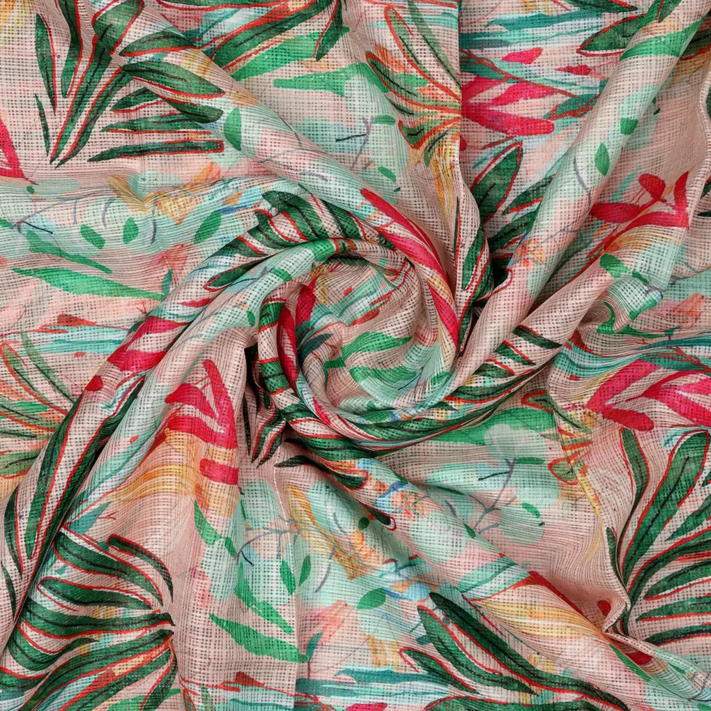 Gorgeous Decorative Leaves Kota Doria Fabric Material - Image 3