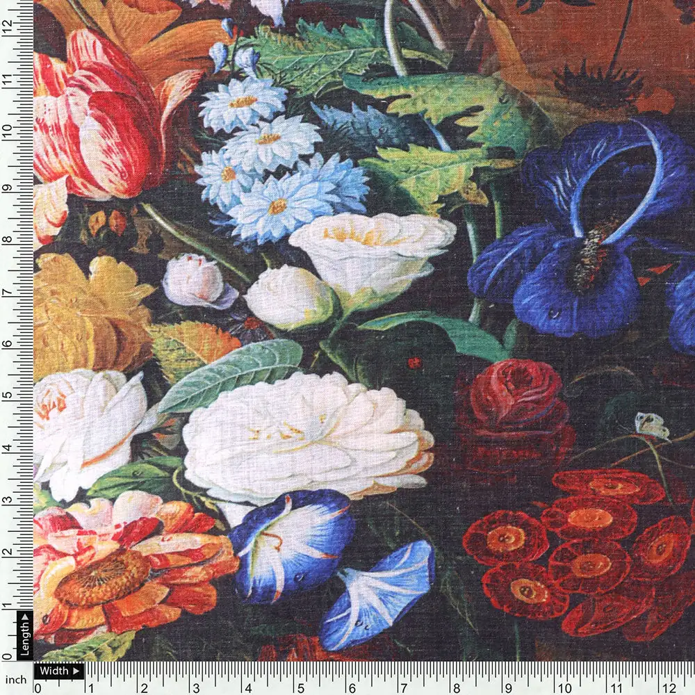 Gorgeous digital printed cotton fabric with damask pattern in black and multicolor - Image 4