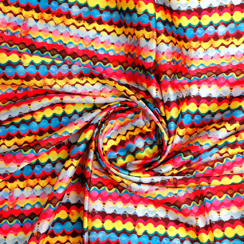 Gorgeous digital printed fabric in multicolor with strips and waving design - Image 2