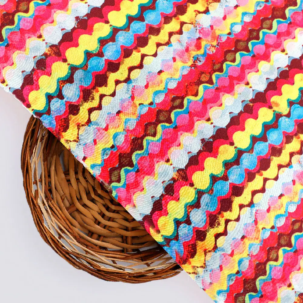 Gorgeous digital printed fabric in multicolor with strips and waving design - Image 3