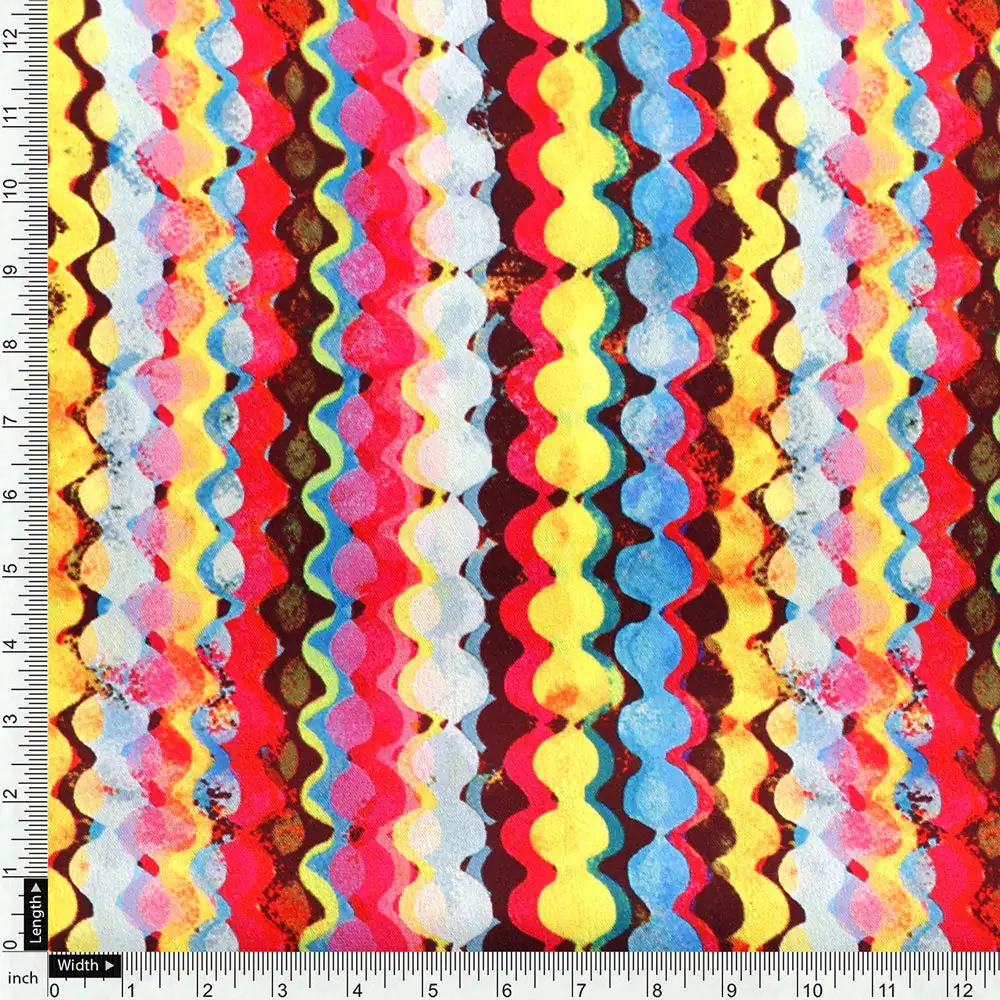 Gorgeous digital printed fabric in multicolor with strips and waving design - Image 4
