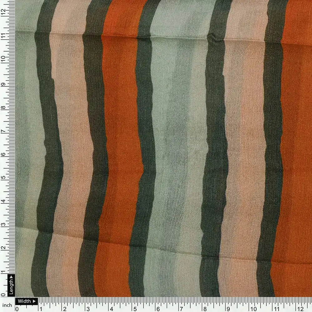 Gorgeous digital printed fabric with strips in Green, Mustered Yellow and Cream - Image 2