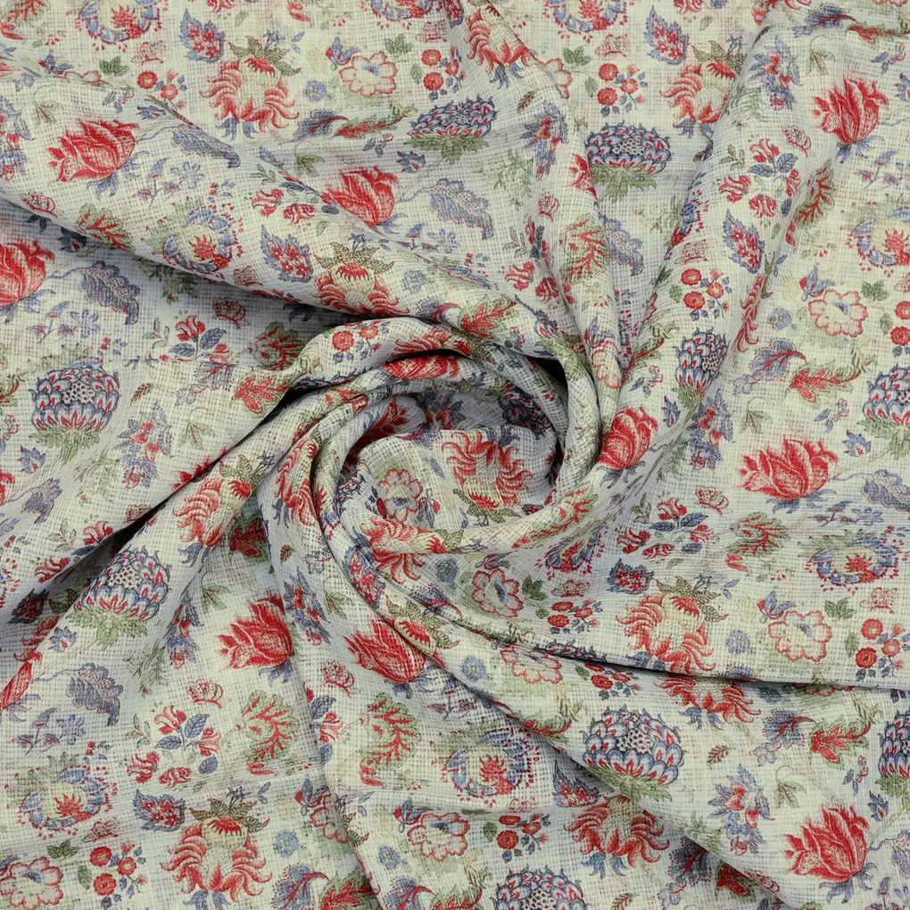 Gorgeous Floral and Leaf Digital Printed Kota Doria Fabric Material - Image 3