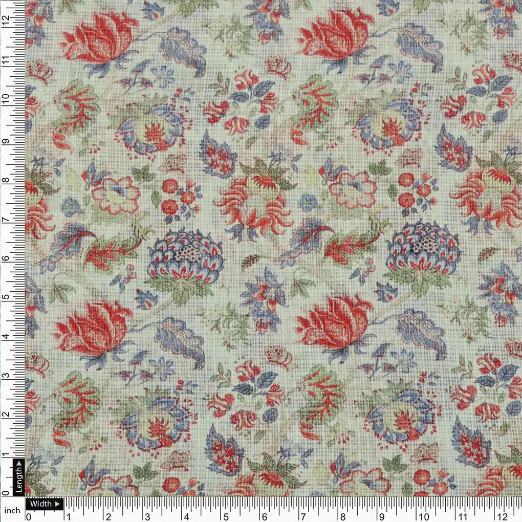 Gorgeous Floral and Leaf Digital Printed Kota Doria Fabric Material - Image 4