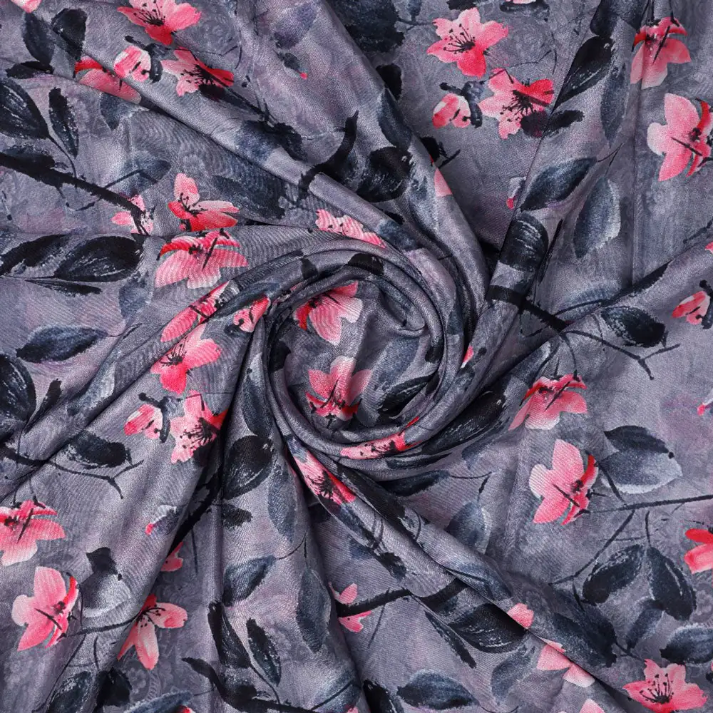 Gorgeous floral and leaves design digital printed silk crepe fabric from FAB VOGUE Studio - Image 2