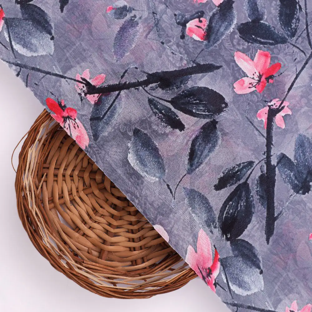 Gorgeous floral and leaves design digital printed silk crepe fabric from FAB VOGUE Studio - Image 3
