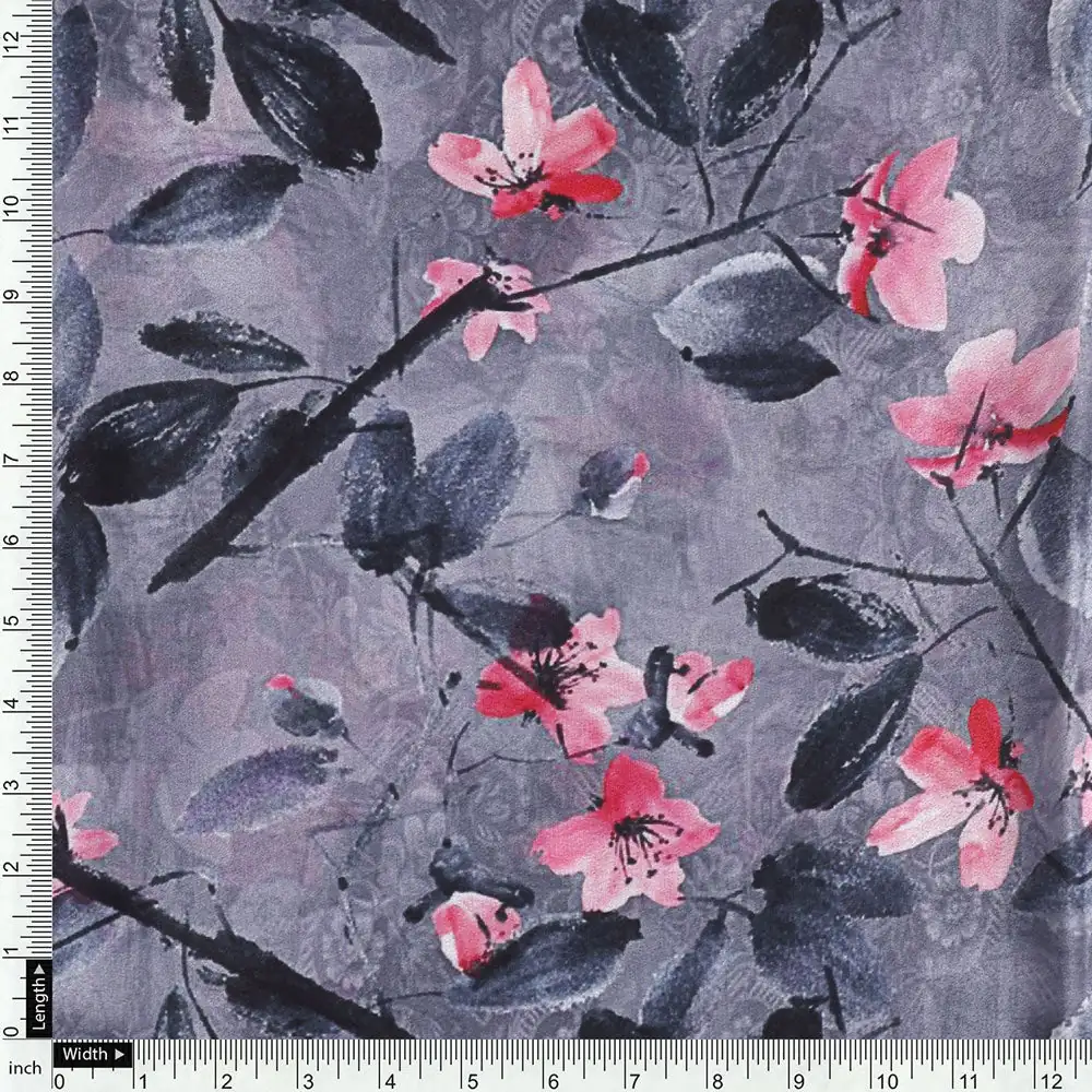 Gorgeous floral and leaves design digital printed silk crepe fabric from FAB VOGUE Studio - Image 4