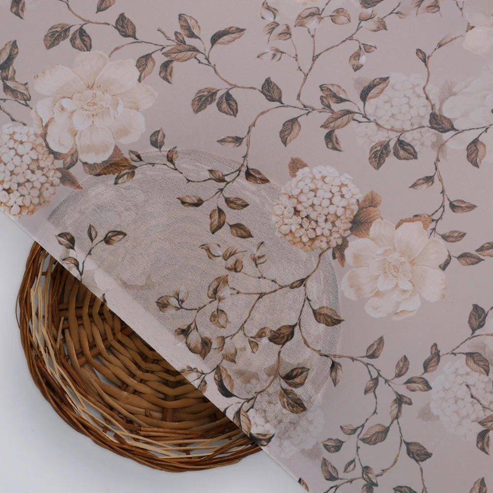 Gorgeous floral and leaves digital printed fabric in brown Georgette - Image 3