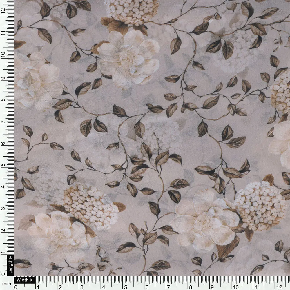 Gorgeous floral and leaves digital printed fabric in brown Georgette - Image 4