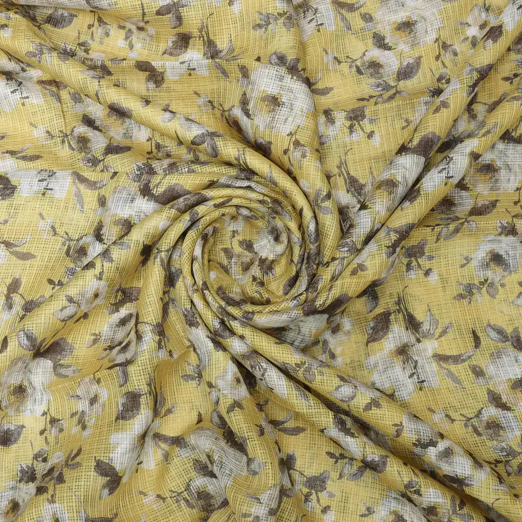 Gorgeous Floral and Leaves Digital Printed Kota Doria Fabric - Image 3