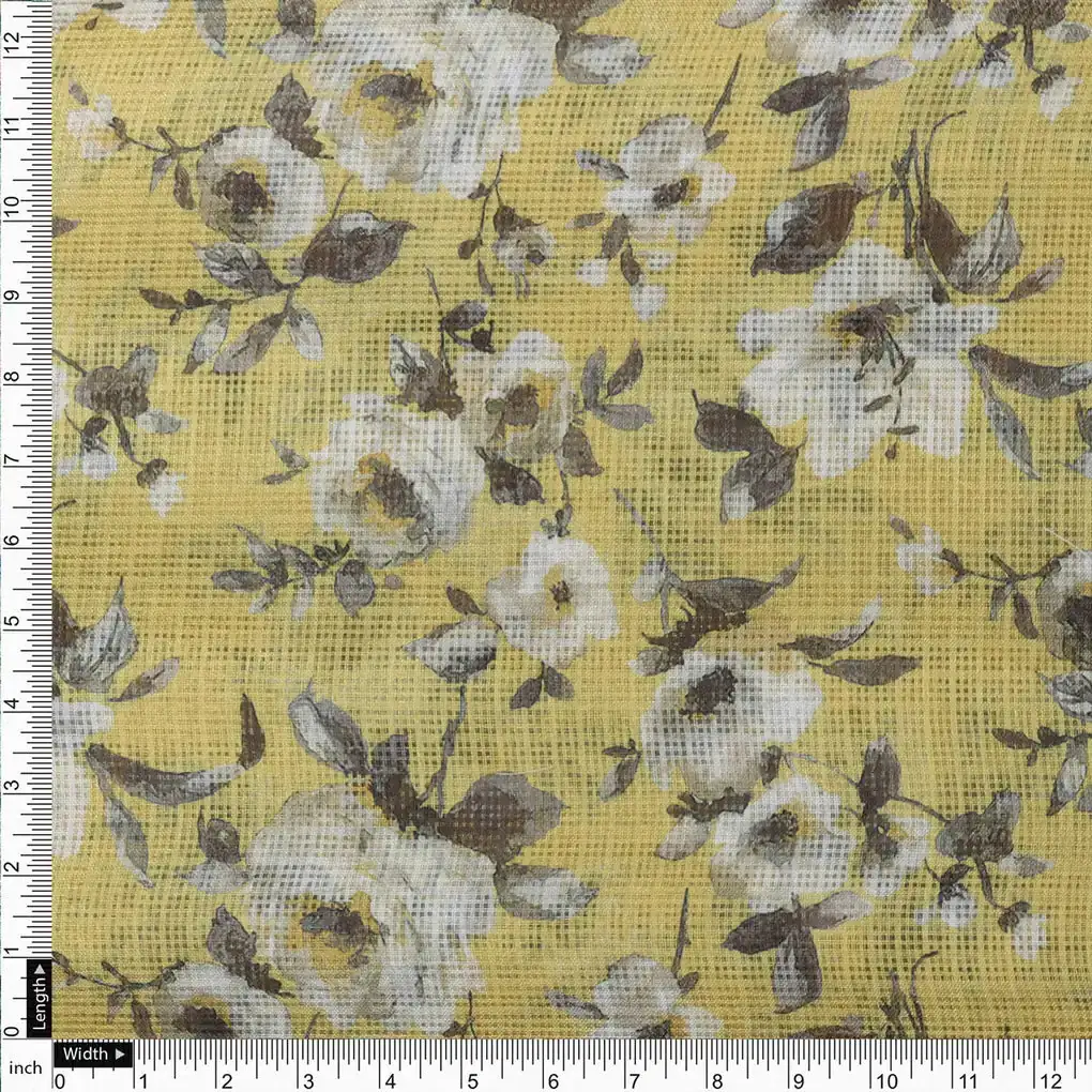 Gorgeous Floral and Leaves Digital Printed Kota Doria Fabric - Image 4