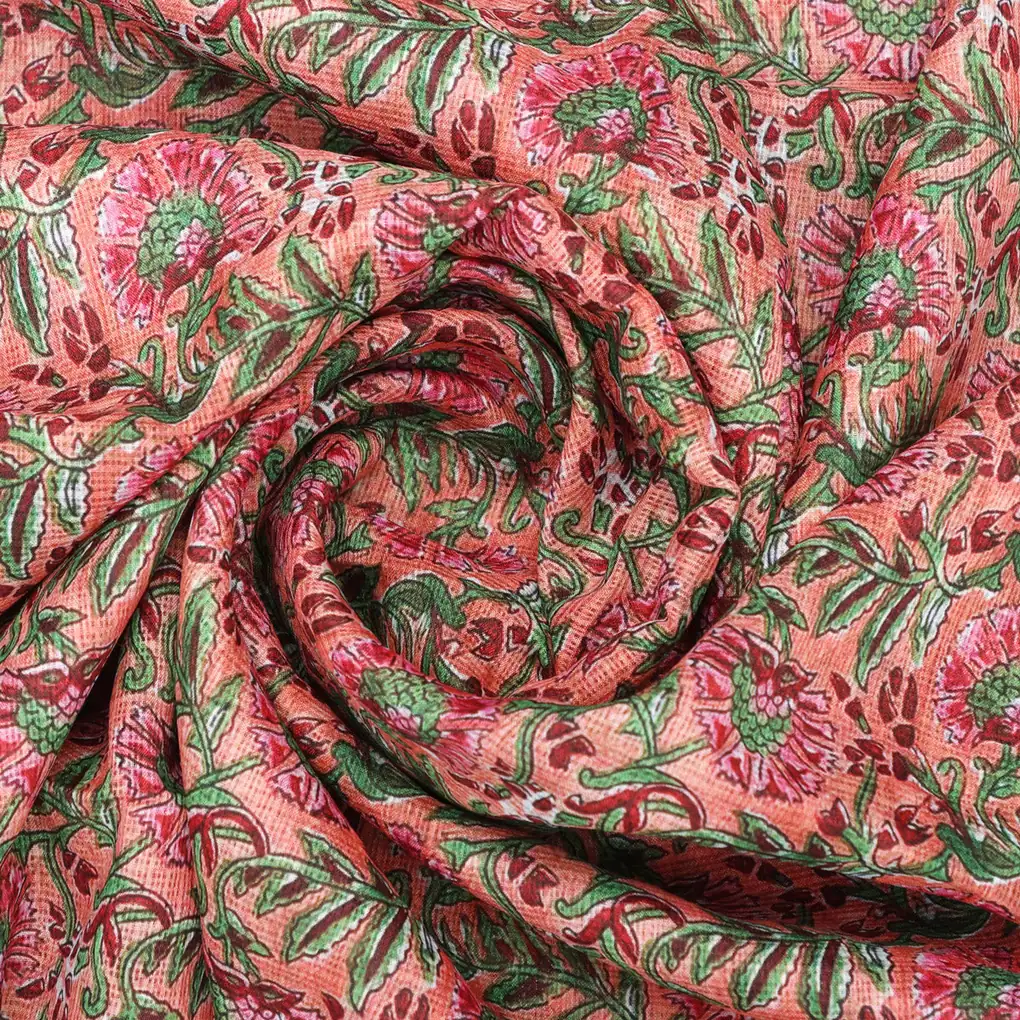 Gorgeous Floral and Leaves Kota Doria Digital Printed Fabric Material - Image 3