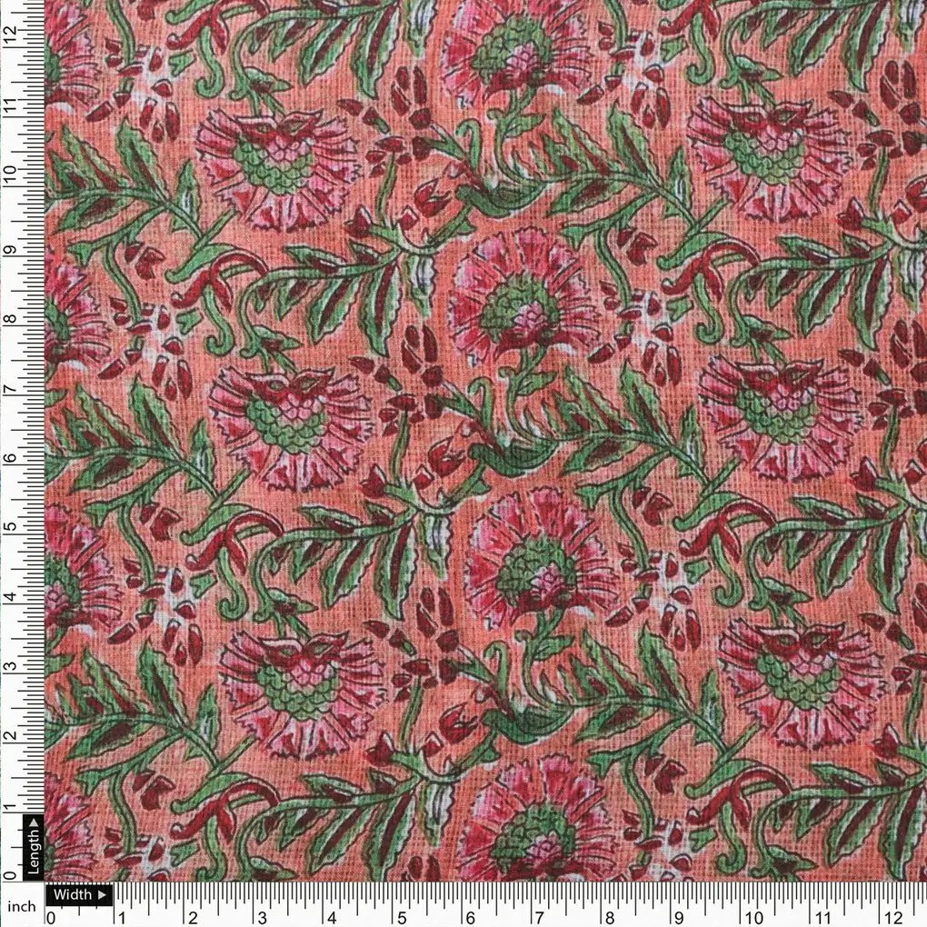 Gorgeous Floral and Leaves Kota Doria Digital Printed Fabric Material - Image 4