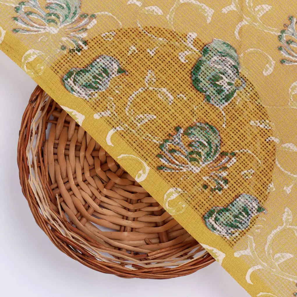 Gorgeous Floral and Leaves Kota Doria Printed Fabric Materials - Image 2
