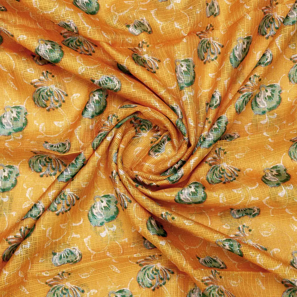 Gorgeous Floral and Leaves Kota Doria Printed Fabric Materials - Image 3